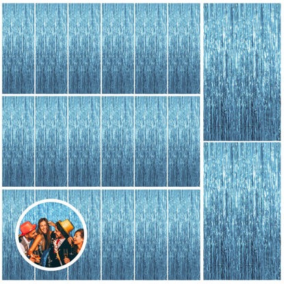 Picture of 20 Pack Blue Backdrop Curtain Tinsel Streamers Ocean Themed Decor Birthday Party Decorations Foil Fringe Backdrop Graduation Baby Shower Bachelorette Winter Party Decorations Supplies