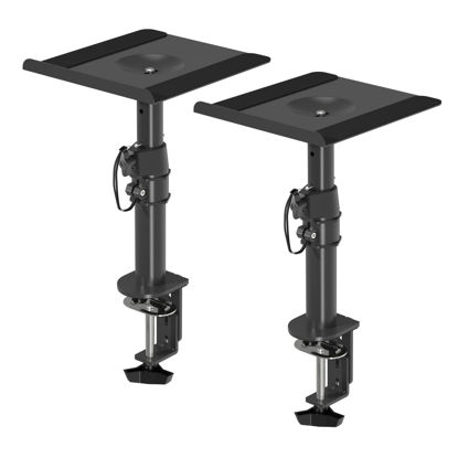 Picture of suptek Clamp-on Speaker Stand Desk Mount Set, Height Adjustment, Tilt, Swivel, 9.6 x 8.8 inch Trays, Universal Audio Holders for Computer and Bookshelf Speakers, Elevated Sound, 2 Pack, Black, SDM001B