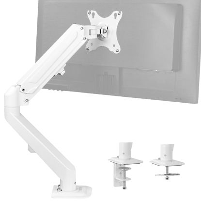 Picture of VIVO Articulating Single 17 to 27 inch Pneumatic Spring Arm Clamp-on Desk Mount Stand | Fits 1 Monitor Screen with Max VESA 100x100, White (STAND-V101OW)