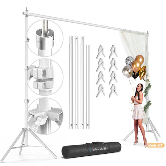 Picture of Julius Studio 10 x 10 feet (White) Large Backdrop Stands, Background Support System, White Matt Color Metal Body Frame, Metal Cap Head, Enhanced Stability, Spring Clamps, Photo Events Party, JSAG990