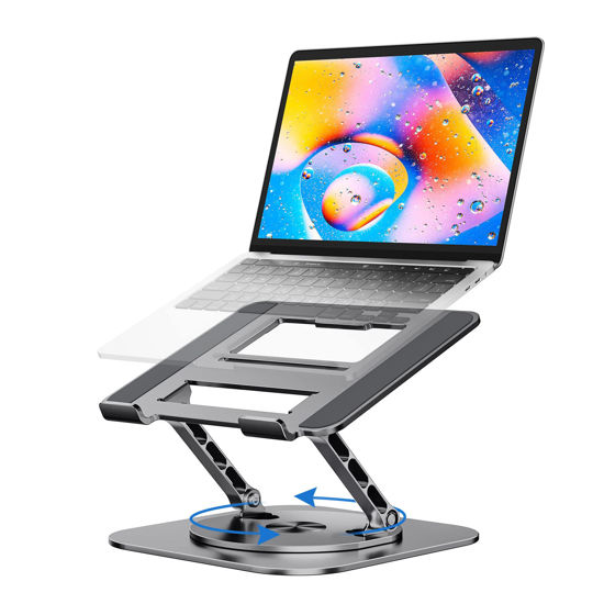 Picture of MCHOSE Laptop Stand, Adjustable Computer Stand, Ergonomic Laptop Riser with 360° Rotating Base, Notebook Stand Compatible with All 10-17” Laptops, Space Grey