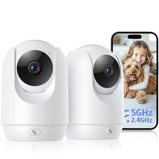 Picture of 2 Pack Indoor Cameras for Home, Pet Camera with Phone App, 360°Pan/Tilt Security Camera for Baby Monitor, 2-Way Audio/One-click Call/Human Detection, 2.4G&5G, Works w/Alexa & Google Assistant