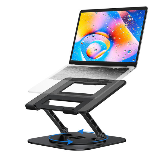 Picture of MCHOSE Laptop Stand for Desk, Ergonomic Laptop Riser with 360° Rotating Base, Foldable Notebook Computer Holder Stand Compatible with MacBook Air Pro, Dell XPS, More 10-17" Laptops, Black