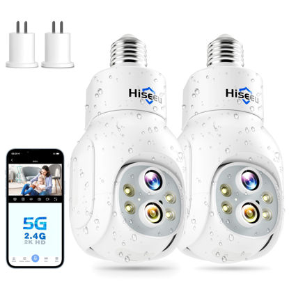 Picture of Hiseeu Dual Lens Light Bulb Security Camera Wireless WiFi 2.4GHz,10X Zoom PTZ Light Socket Security Camera Waterproof, 2-Way-Audio, Auto Tracking & Alarm, Color Night Vision, SD & Cloud Storage (2Pcs)