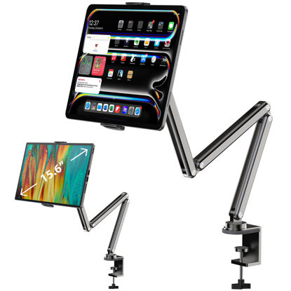 Picture of KU XIU Aluminum Alloy Tablet Stand for Desk, Adjustable Foldable Arm Holder Mount Compatible with iPad 10/9th, iPad 13/12.9/11'' Pro Air Mini, Portable Monitor 7-15.6'', Samsung Galaxy Tab S9/FE/A9/S6