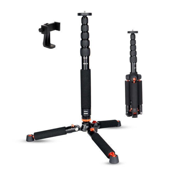 Picture of Koolehaoda Camera Aluminum Monopod with Metal Tripod Base.6 Sections 18-69inch Adjustable, Leg Diameter Φ28mm,up to 13lbs - Black