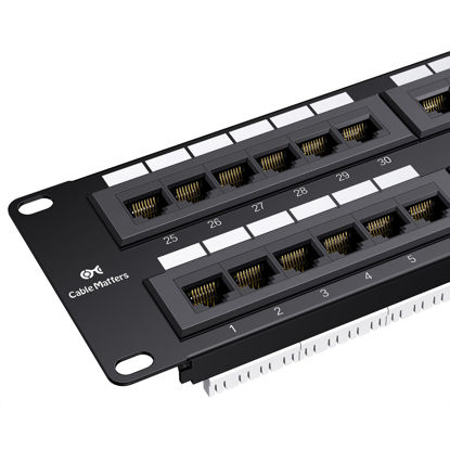 Picture of Cable Matters UL Listed Rackmount or Wall Mount 2U 48 Port Network Patch Panel (19-inch Cat6 Patch Panel / RJ45 Patch Panel) for Gigabit Network Switch, 110 or Krone Impact Tools Compatible