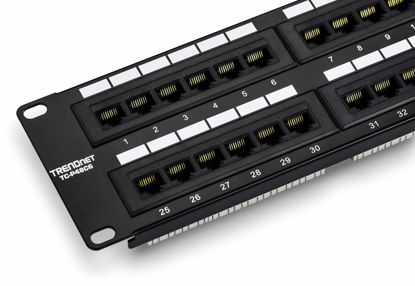 Picture of TRENDnet 48-Port Cat6 Unshielded Patch Panel, Wallmount or Rackmount, Compatible with Cat3,4,5,5e,6 Cabling, For Ethernet, Fast Ethernet, Gigabit Applications, Black, TC-P48C6