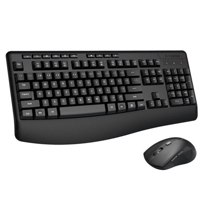 Picture of Wireless Keyboard and Mouse Combo, E-YOOSO 2.4GHz Full-Sized Ergonomic Wireless Keyboard with Wrist Rest, 3 DPI Adjustable and 6 Buttons Cordless USB Mouse for Computer, Laptop, PC, Windows (Black)