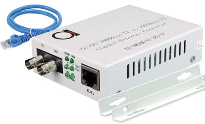 Picture of Single Mode ST Gigabit Fiber Media Converter - Built-in Fiber Module 20 km (12.42 Miles) ST - to UTP Cat5e Cat6 10/100/1000 RJ-45 - Auto Sensing Gigabit or Fast Ethernet - Jumbo Frame - LLF Support