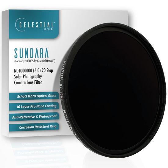 Picture of 72mm SUNDARA by Celestial Optical - ND1000000, 20-Stop Solar Filter for DSLR Cameras - Schott B270 Optical Glass - 16-Layer Nano Coating - Anti-Reflective & Waterproof for Solar & Eclipse Photography