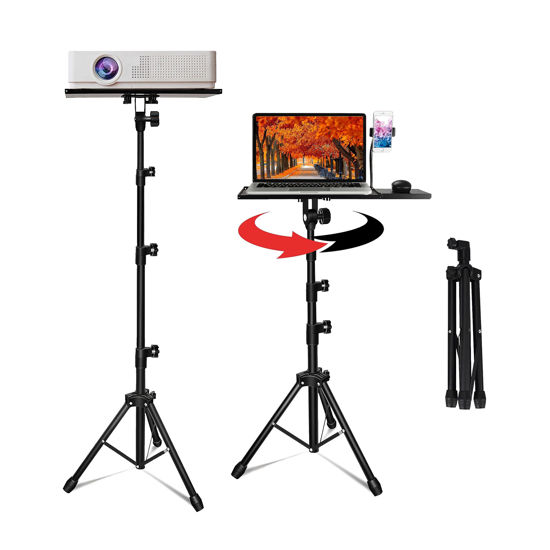 Picture of WILD TIGER COLLECTION WTC Projector Stand, Laptop Tripod Stand with Adjustable Height, Gooseneck Phone Holder, with Projector Stand Tray, Portable Laptop Stand, 22.5 inch to 63 inch