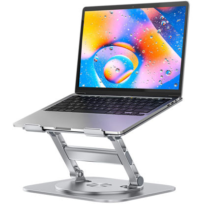 Picture of MCHOSE Laptop Stand for Desk, 360 Rotating Base Aluminum Computer Stand Ergonomic Laptop Riser Notebook Holder Fits up to 17-Inch Laptop, Silver