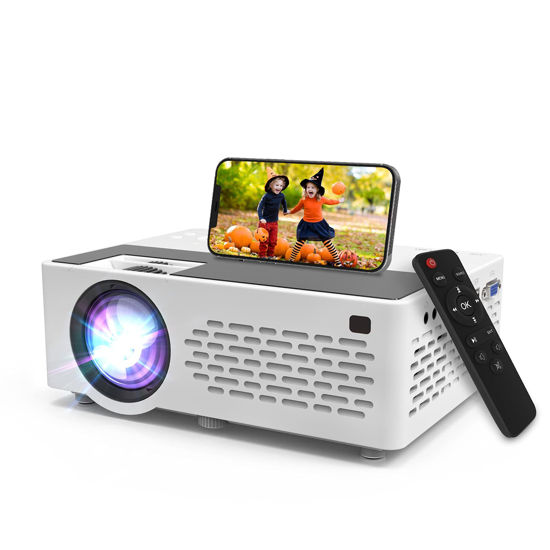 Picture of Aokang Projector, Mini Projector 1080P Full HD Supported, Portable Outdoor Movie Projector Compatible with Smartphone,TV Stick, PS4 & X-Box, PC, Smartphone/Tablet, USB TF, White.