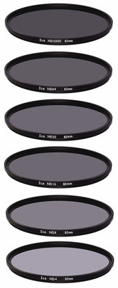 Picture of ICE 82mm 6 ND Filter Set Slim ND1000 ND64 ND32 ND16 ND8 ND4 Neutral Density 82 10, 6, 5, 4, 3, 2 Stop Optical Glass