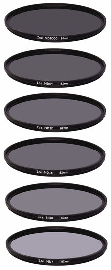 Picture of ICE 82mm 6 ND Filter Set Slim ND1000 ND64 ND32 ND16 ND8 ND4 Neutral Density 82 10, 6, 5, 4, 3, 2 Stop Optical Glass