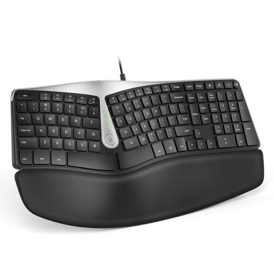 Picture of Nulea RT02 Ergonomic Keyboard, Wired Split Keyboard with Pillowed Wrist and Palm Support, Featuring Dual USB Ports, Natural Typing Keyboard for Carpal Tunnel, Compatible with Windows Mac