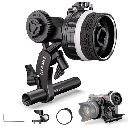 Picture of Neewer Mini Follow Focus with A/B Stops, Lens Gear Ring, 15mm Rod & Rod Clamp for Cinema Camera, DSLR/Mirrorless Camera, Compatible with Lens Diameter Up to 114mm, PG003 (Black)