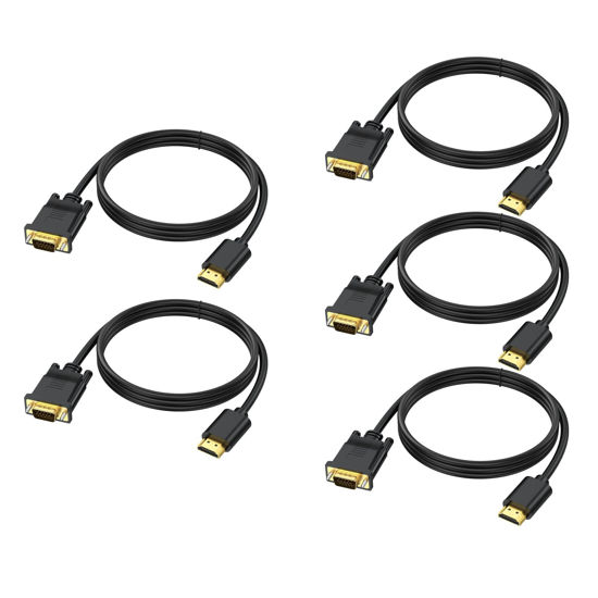 Picture of HDMI to VGA Cable 10 Feet, HDMI to VGA Uni-Directional Male to Male Video Cord Compatible for Computer, Desktop, Laptop, PC, Monitor, Projector, HDTV and More -5Pack