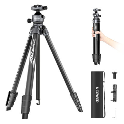 Picture of NEEWER LITETRIP LT07 61" Aluminum Travel Tripod for Camera w Pan Tilt Low Profile Ball Head, Arca QR Plate Compatible with Peak Design Tripod Plate V3, Dual Center Axis, Phone Holder, Max Load 22lb