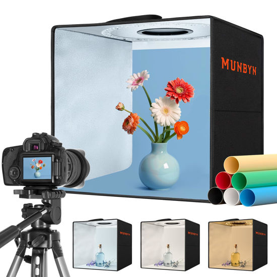 Picture of MUNBYN Light Box Photography, Portable Photo Studio Box 12"x12" Professional Shooting Tent Kit with 120 LED Lights 6 Backdrops for Jewelry and Small Product Photography