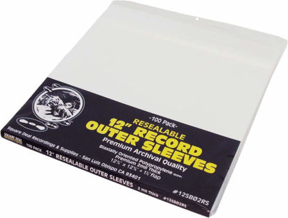 Picture of (100) 12" Resealable Record Outer Sleeves - Super Clear Premium 2 Mil Thick Archival Quality BOPP - 12-3/4" x 12-3/8" + 1-1/2" Flap #12SB02RS