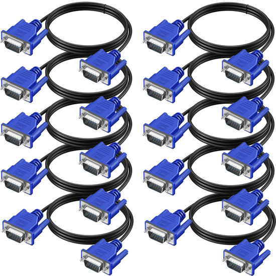 Picture of XiAyriky VGA Cable 10 Pack, Computer Monitor VGA Cord, VGA Male to Male Cord 1080P Full HD High Resolution for Monitor TV Computer Projector-6FT/1.83M