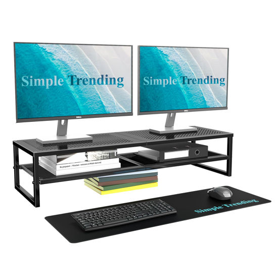 Picture of Simple Trending 2-Tier Metal Dual Monitor Stand Riser,Computer Office Desktop Organizer for 2 Monitors With 32"x10" Mouse Pad ,for Laptop,Printer,TV,Black