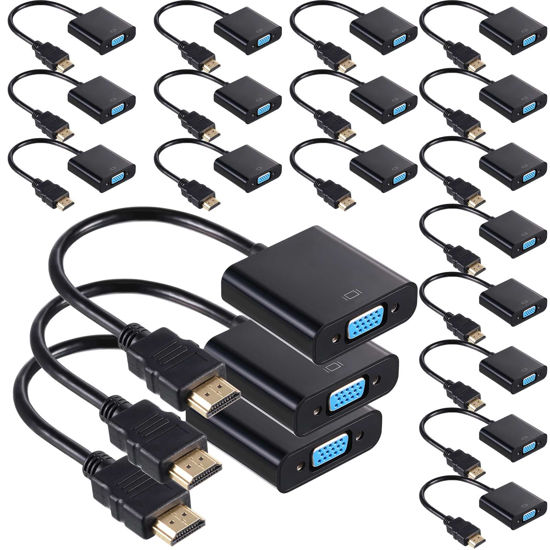 Picture of Yunsailing 20 Pack HDMI to VGA Adapter Converter Bulk Gold Plated Black HDMI to VGA Cable (Male to Female) Compatible with Raspberry Pi Computer Desktop Laptop Monitor HDTV Projector