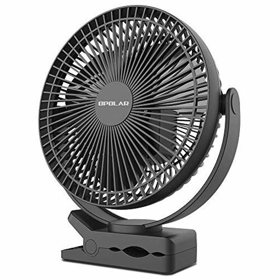 Picture of OPOLAR 10000mAh 8-Inch Rechargeable Battery Operated Clip on Fan, 4 Speeds Fast Air Circulating USB Fan, Sturdy Clamp Portable for Outdoor Camper Golf Cart or Indoor Gym Treadmill Personal Office Desk