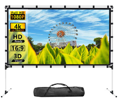 Picture of XHYCPY 120 Inch Projector Screen and Stand Portable Front Rear Projection Screen 16:9 HD 4K Foldable Movie Screen with Carry Bag for Outdoor Indoor Home Theater Backyard Cinema Travel