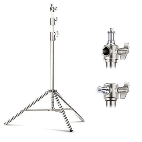 Picture of NEEWER 9.2ft/2.8m Stainless Steel Light Stand, Spring Cushioned Heavy Duty Photography Tripod Stand with 1/4” to 3/8” Universal Screw Adapter for Strobe,LED Video Light,Ring Light,Monolight, Softbox