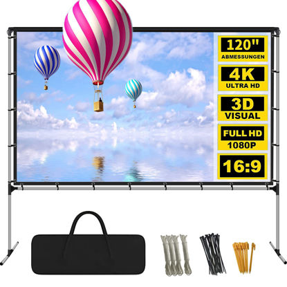 Picture of GZKYYLEGS Projector Screen with Stand 120 Inch Foldable Portable Movie Screen 16：9 HD 4K Double Sided Projection Movies Screen with Carry Bag for Indoor Outdoor Home Theater Backyard Cinema Travel