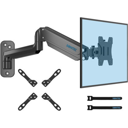 Picture of BONTEC Monitor Wall Mount Bracket for 13 to 42 Inch Screens, Gas Spring Arm Wall Mount, Height Adjustable Articulating Single Arm Wall Stand with VESA Extended Arm Up to 22.2 Inch, Max VESA 200x200