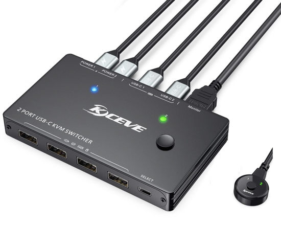 Picture of USB Type-C KVM Switch 4K@60Hz, 2 Computers Share 1 Monitor and 4 USB Devices, Compatible with Thunderbolt 3, with 87 W Power Delivery Option, Support HDMI+USB+Type-C 3.1 Input