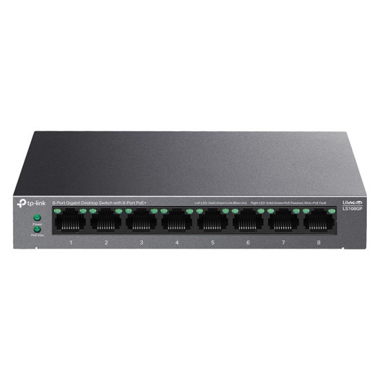 Picture of TP-Link LS108GP | 8 Port PoE Gigabit Ethernet Switch | 8 PoE+ Port @ 62W | Plug & Play | Extend Mode | PoE Auto Recovery | Desktop/Wall Mount | Silent Operation