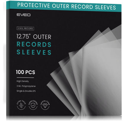 Picture of 100 Record Sleeves for Vinyl Record- Crystal Clear Professional Vinyl Record Storage Protector |12.75" x 12.75" Outer Sleeves Record Storage for Single & Double LP Album Covers - Thick Vinyl 3mil