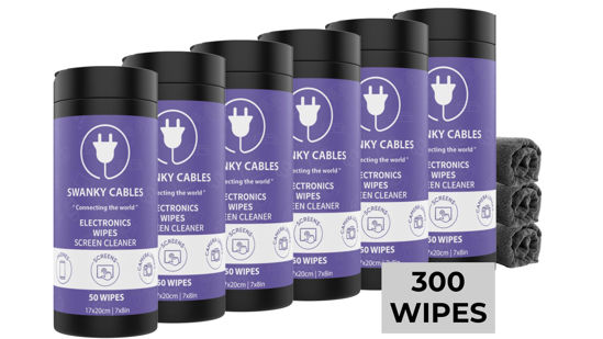 Picture of Swanky Cables Screen Cleaner Wipes: Electronic Wipes for Screens - Computer Screen Wipes for Lens, Phone, Tv Screen and Monitor Cleaning - Tech Wipes & Microfiber Cloth (Canister, 300 Count)