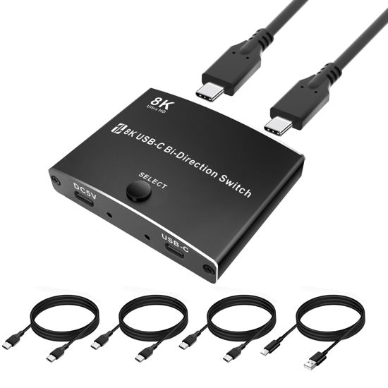 Picture of Bi-Directional USB C Switcher with 3 Thunderbolt 4 Cable(3.3ft) 2 in 1 Out/ 1 in 2 Out, USB C Switch for 2 Laptops share 1 Device Support 8K@60Hz/ 4K@120Hz Video & 10Gbps Data Transfer