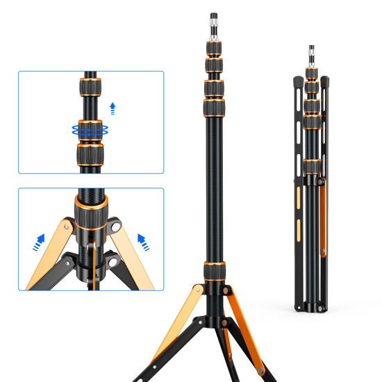 Picture of Carbon Fiber Travel Light Stand 86.6in / 2.2m Sturdy Light Weight Portable Tripod Light Stand with Carry Bag for Photography Studio Outdoor Shooting Speedlight Flash Reflector Ring Light