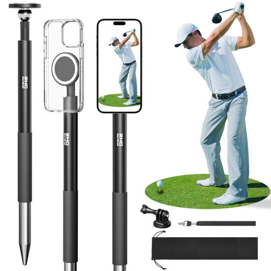 Picture of Golf Monopod Stick, Golf Swing Phone Holder, 46" Magnetic Aluminum Alloy Selfie Stick w/Spike Stake Mount, Compatible w/iPhone Camera Magsafe, Adjustable Heigh Tripod, Golf Training Aid