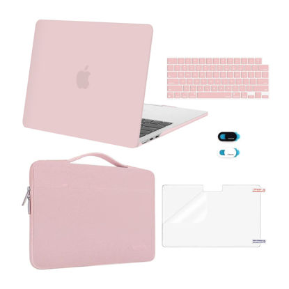 Picture of MOSISO Compatible with MacBook Air 13 inch Case 2024 2023 2022 M3 A3113 M2 A2681, Plastic Hard Shell&Sleeve Bag&Keyboard Skin&Webcam Cover&Screen Film for MacBook Air 13.6 inch Case, Baby Pink