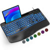 Picture of EAYBLLY Ergonomic Backlit Computer Keyboards, USB Wired Lighted Keyboard with 7 Colors, Wrist Rest, Phone Holder, Wave Keys Design, Plug and Play for Windows, Laptop, PC, Desktop, Gaming