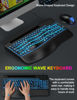 Picture of EAYBLLY Ergonomic Backlit Computer Keyboards, USB Wired Lighted Keyboard with 7 Colors, Wrist Rest, Phone Holder, Wave Keys Design, Plug and Play for Windows, Laptop, PC, Desktop, Gaming