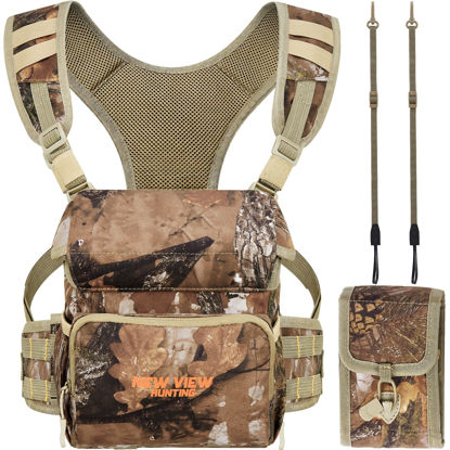 Picture of NEW VIEW Binocular Harness Chest Pack with Detachable Rangefinder Pouch, Adjustable Bino Harness & Rain Cover, Ideal for Hunting, Hiking - Camo & Quiet L