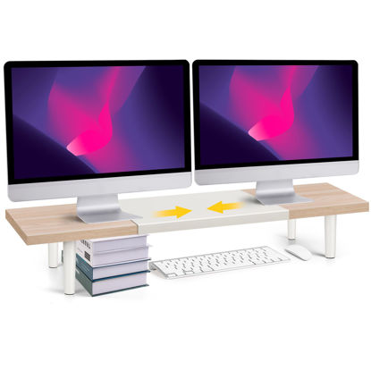 Picture of Across-Star Dual-Monitor-Stand-Riser-For-Desk Adjustable Length 32-40 Inch，Large Desktop Computer Monitor Riser For 2 Screens，Desk Shelf Organizer Riser Stand For Computer/Laptop/PC/Printer/TV Maple