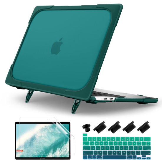 Picture of Batianda Heavy Duty Case for New MacBook Pro 13 Inch 2022 2020 A2338 M2 M1 Chip A2289 A2251 with Touch Bar, Shockproof Hard Shell Case with TPU Bumper Fold Kickstand & Keyboard Cover Skin, Deep Teal