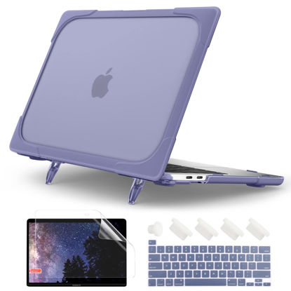 Picture of Batianda Shockproof Hard Case for MacBook Pro 13 Inch 2020 2022 A2338 M1 M2 Chip A2289 A2251 with Touch Bar, Heavy Duty Protective Shell Case with Fold Kickstand & Keyboard Cover Skin, Lavender Gray