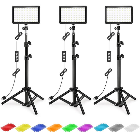 Picture of Photography Lighting Kit Dimmable 5600K USB Led Video Studio Streaming Lights with Adjustable Tripod Stand and Color Filters for Table Top/Photo Video Shooting