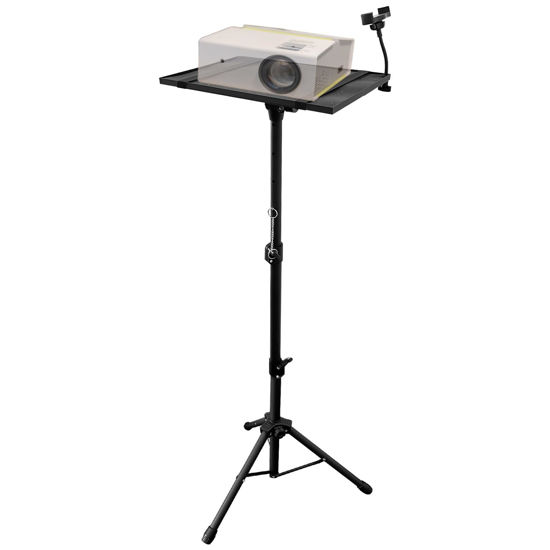 Picture of Sutekus Projector Stand Portable Projector Tripod with 180° Tilting Laptop Tripod Stand Adjustable From 22" to 47" with Phone Holder for Home Office Studio (Integral Tray)